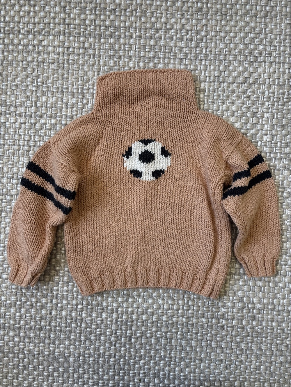 Tan Soccer Knit Sweater with Black Stripe Accents - Kids